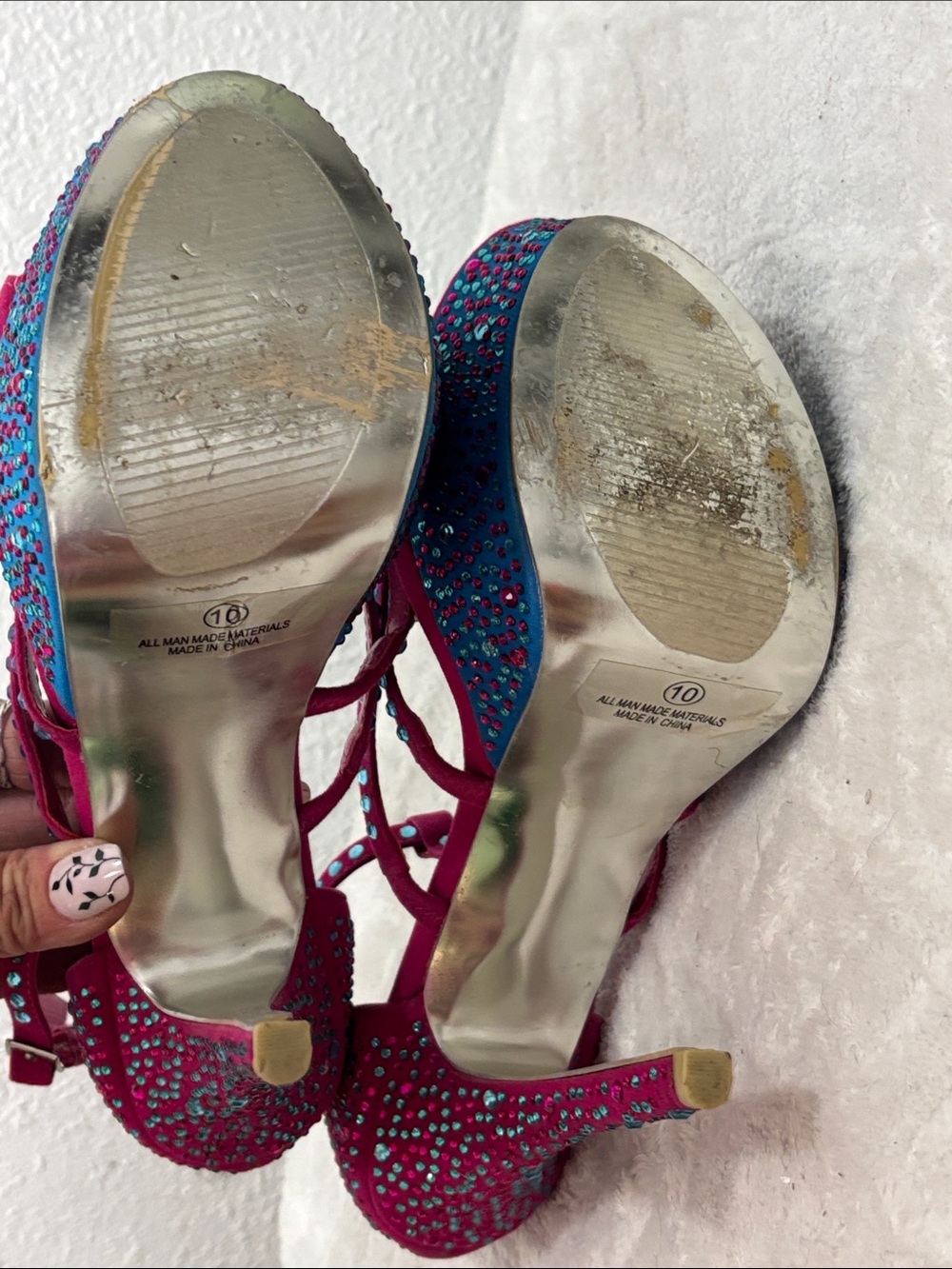 Alba Hot Pink & Blue Rhinestone Platform Heels Size 10 | 6” Stiletto Floral Glam - Picture 10 of 12